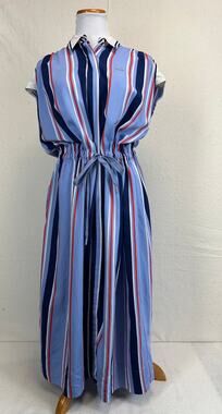 Lacoste Sleeveless Shirt Dress Vertical Stripes Size M Nautical Quiet Luxury